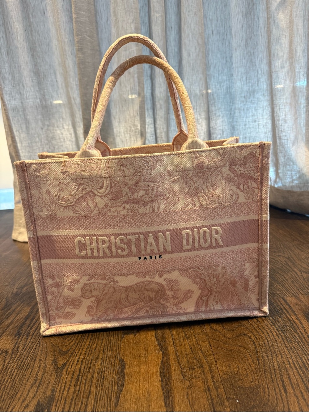 Dior Pink book Canvas Tote with Signature Logo Panel
